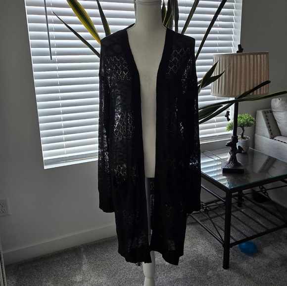 Grecerelle Crochet Long Sleeve Open Cardigan. Black. Size 2XL. New. - Picture 1 of 8